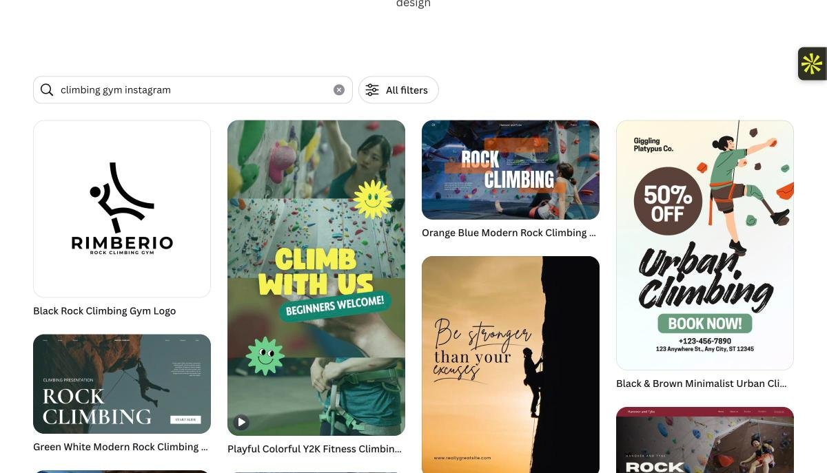 Canva template search results for climbing gym Instagram posts
