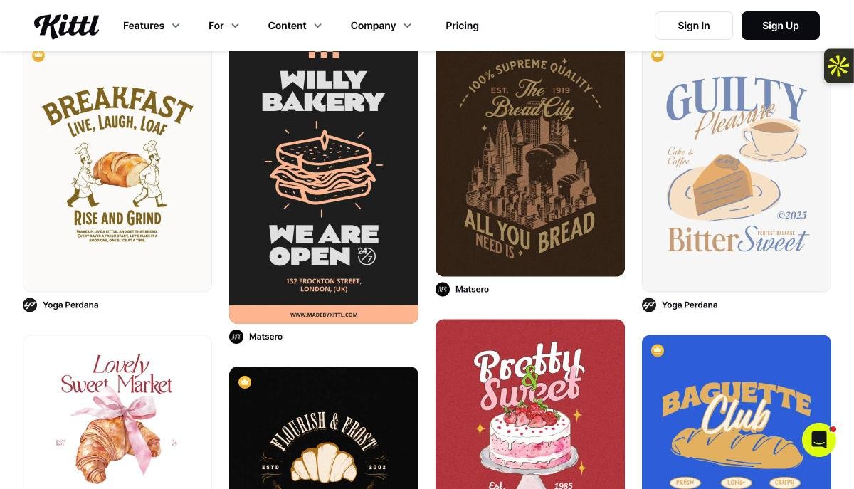Kittl template results for bakery t-shirt designs
